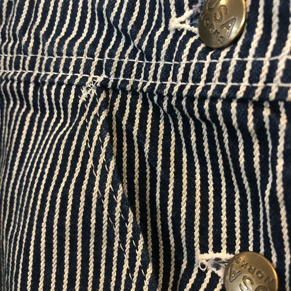 Vtg USA Works Sz 40x31 Railroad Stripe Adjustable Strap Carpenter Bib Overalls - Picture 7 of 8